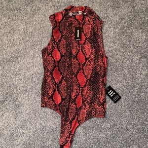 Express red and black mock neck body suit